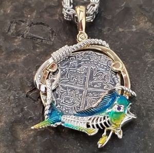 Atocha mahi skeleton silver coin with chain